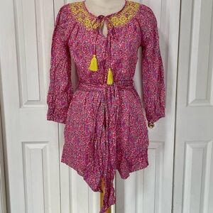 J. Crew Pink Floral Dress with Yellow Embroidery